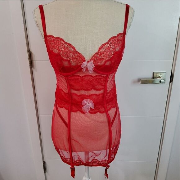 Victoria's Secret Red Lace Unlined Corset Teddy Size 36C - Picture 2 of 9